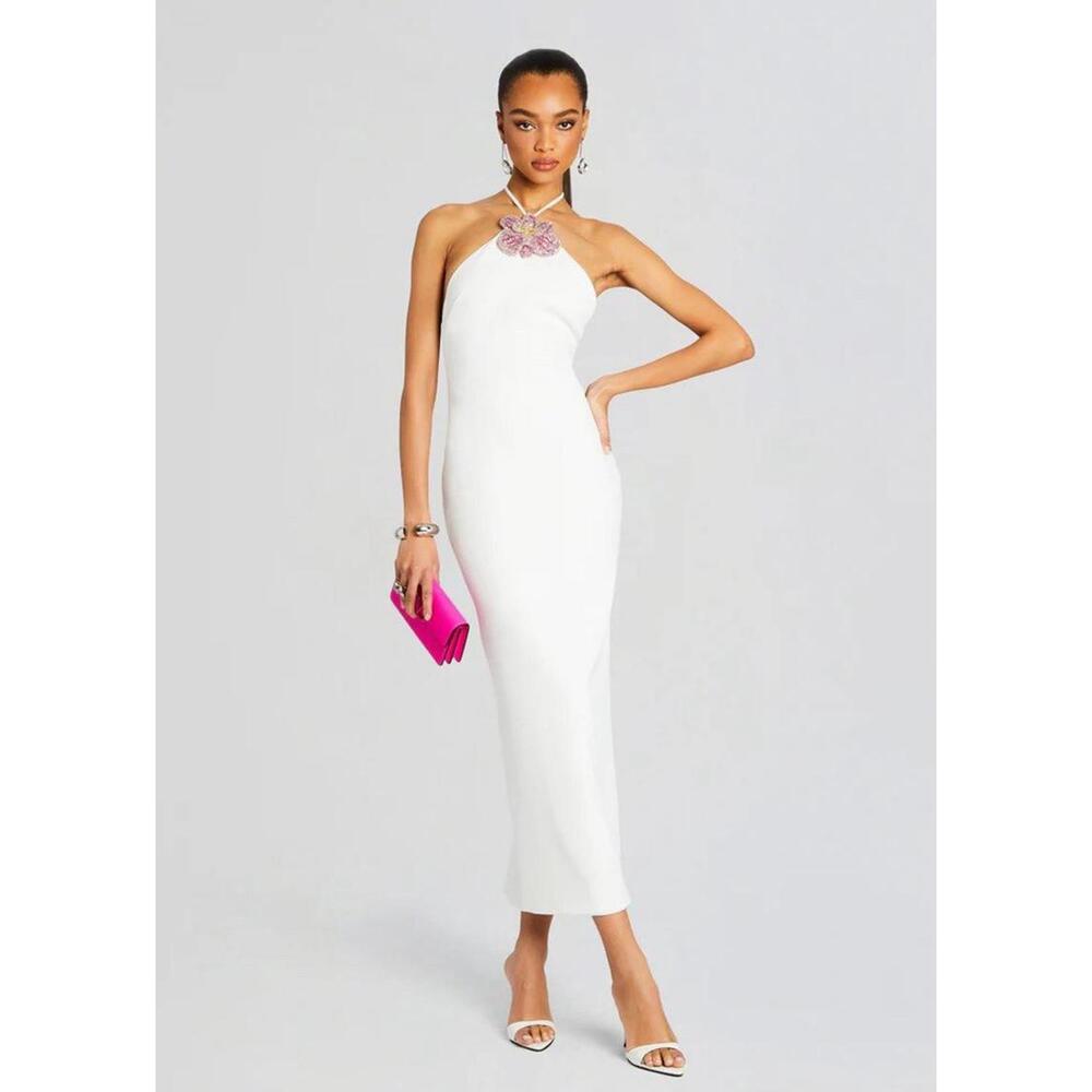 NWT $998 Retrofete Lexie Crystal Floral Wedding Bridal White Beaded Midi Small - Picture 6 of 10